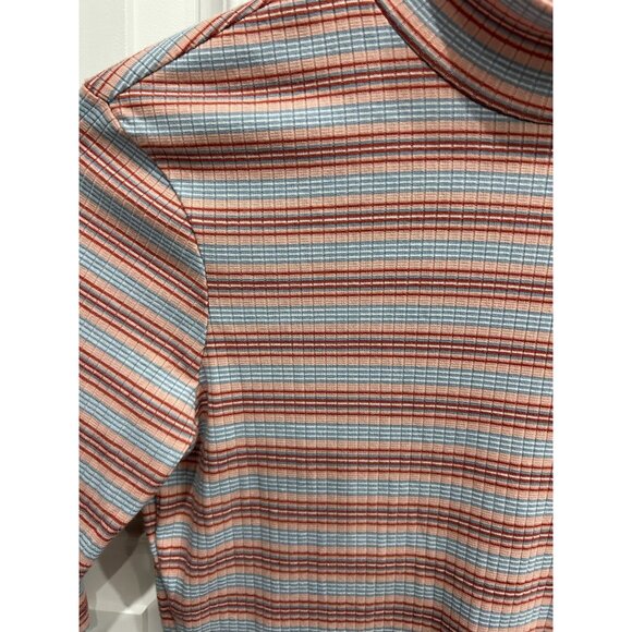 Ultra Flirt Striped Mock Neck 3/4 Sleeve Fitted Top Sz S Red Blue Stretch Fabric - Picture 4 of 9